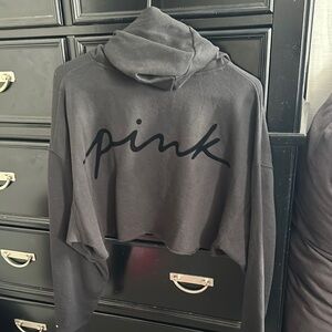 Pink Black Cropped Hoodie